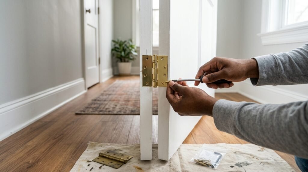 Installing an adjustable friction hinge on an interior door to keep it open